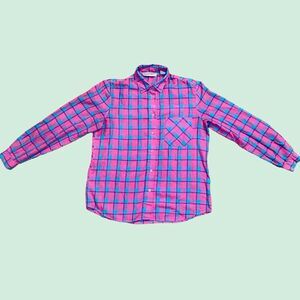 Vintage Diane Von Furstenberg Plaid Long Sleeve Button Up 12 Pink Green Purple
